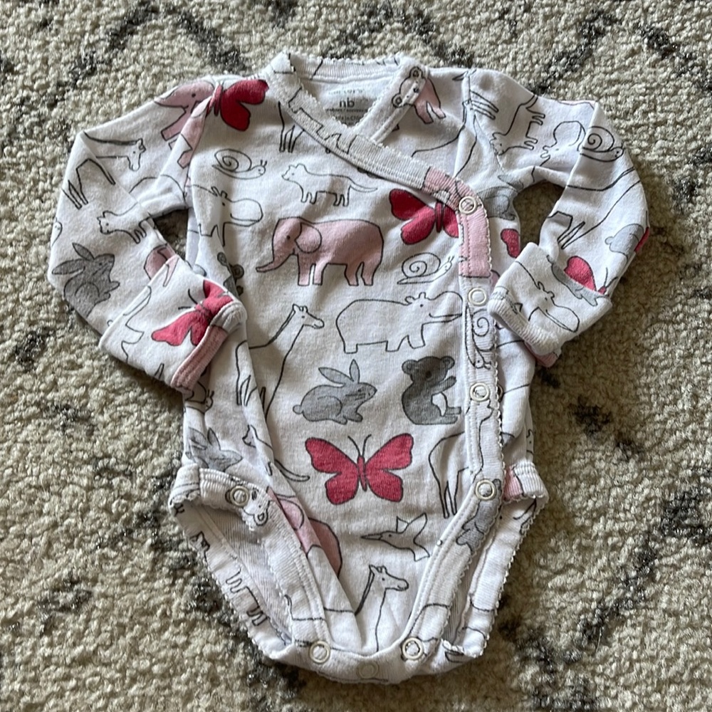 Carters newborn girl pink/white animal bottom up long sleeve bodysuit